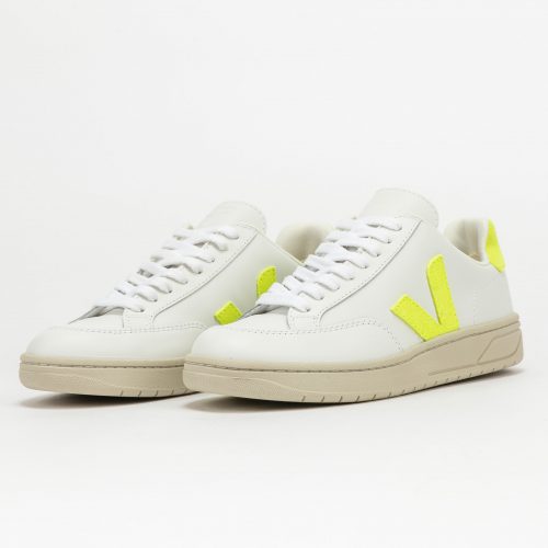 VEJA V-12 Leather extra-white_jaune-fluo Veja